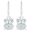 2.60 Ct Blue Aquamarine Prong Silver Butterfly Leverback Earrings by Fine Color Jewels