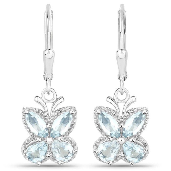 2.60 Ct Blue Aquamarine Prong Silver Butterfly Leverback Earrings by Fine Color Jewels