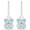 2.60 Ct Blue Topaz Prong Silver Butterfly Leverback Earrings by Fine Color Jewels