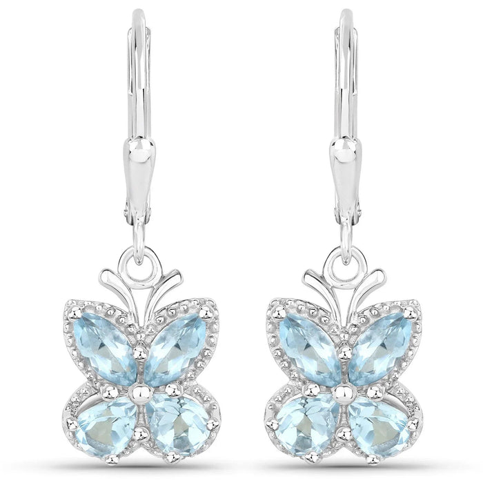 2.60 Ct Blue Topaz Prong Silver Butterfly Leverback Earrings by Fine Color Jewels