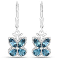 2.32 Ct London Blue Topaz Prong Silver Butterfly Leverback Earrings by Fine Color Jewels