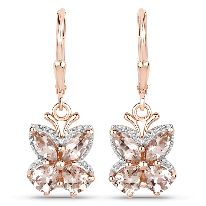1.88 Ct Peach Morganite Prong 18K Rose Gold Plated Silver Dangle Earrings by Fine Color Jewels