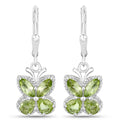 2.28 Ct Green Peridot Prong Silver Butterfly Leverback Earrings by Fine Color Jewels
