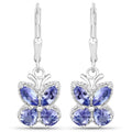 2.08 Ct Violet Tanzanite Prong Silver Butterfly Leverback Earrings by Fine Color Jewels