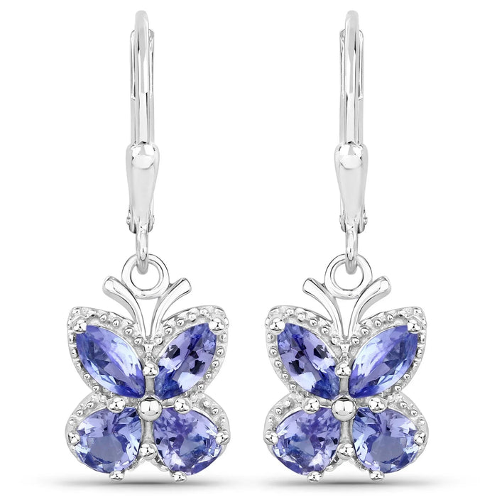 2.08 Ct Violet Tanzanite Prong Silver Butterfly Leverback Earrings by Fine Color Jewels