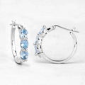 Genuine Blue Aquamarine and Diamond Hoop Earrings by Fine Color Jewels