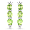 Genuine Green Peridot and Diamond Hoop Earrings by Fine Color Jewels
