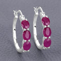 Genuine Pink Ruby and Diamond Hoop Earrings by Fine Color Jewels