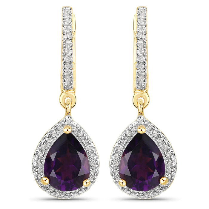 Genuine Purple Amethyst Dangle Earrings by Fine Color Jewels