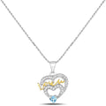 Heart Swiss Blue Topaz Prong Silver Mom Pendant Necklace by Fine Color Jewels