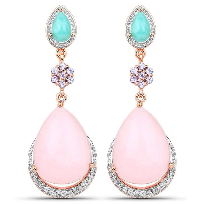 29.16 Ct Pear Pink Opal Prong Silver Teardrop Dangle Earrings by Fine Color Jewels