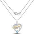Heart Swiss Blue Topaz Prong Silver Mom Pendant Necklace by Fine Color Jewels