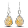 10.04 Carat Genuine Golden Rutile And White Topaz .925 Sterling Silver Earrings by Bids.com