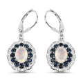 1.00 Ct Oval White Ethiopian Opal Prong Silver Floral Dangle Earrings by Fine Color Jewels