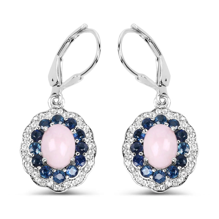2.20 Ct Oval Pink Ethiopian Opal Prong Silver Floral Dangle Earrings by Fine Color Jewels
