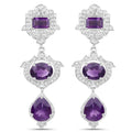 Purple Amethyst Bezel Sterling Silver Drop Dangle Earrings by Fine Color Jewels