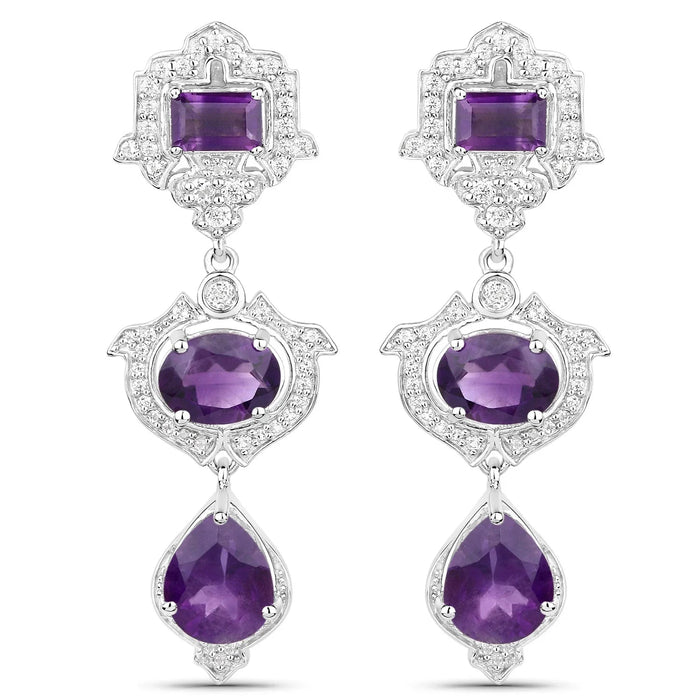 Purple Amethyst Bezel Sterling Silver Drop Dangle Earrings by Fine Color Jewels