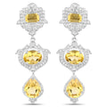 Yellow Citrine Bezel Sterling Silver Drop Dangle Earrings by Fine Color Jewels