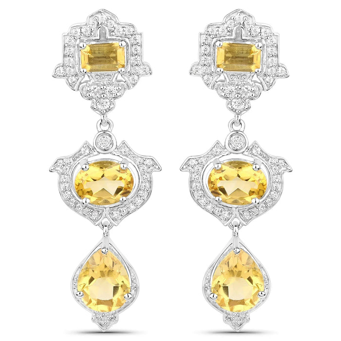 Yellow Citrine Bezel Sterling Silver Drop Dangle Earrings by Fine Color Jewels