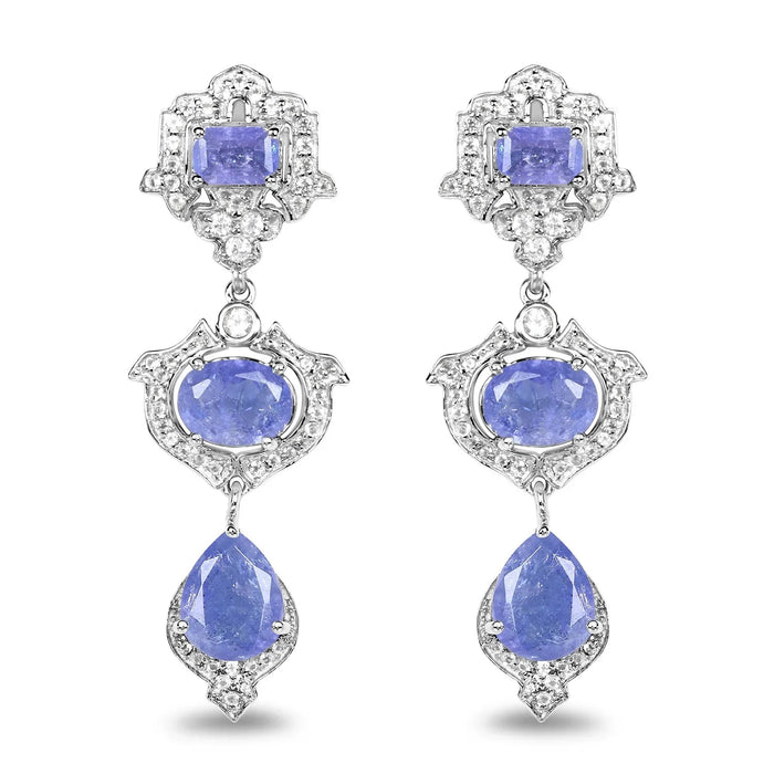 Violet Tanzanite Bezel Sterling Silver Drop Dangle Earrings by Fine Color Jewels