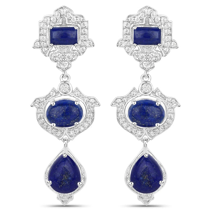 Blue Lapis Bezel Sterling Silver Drop Dangle Earrings by Fine Color Jewels
