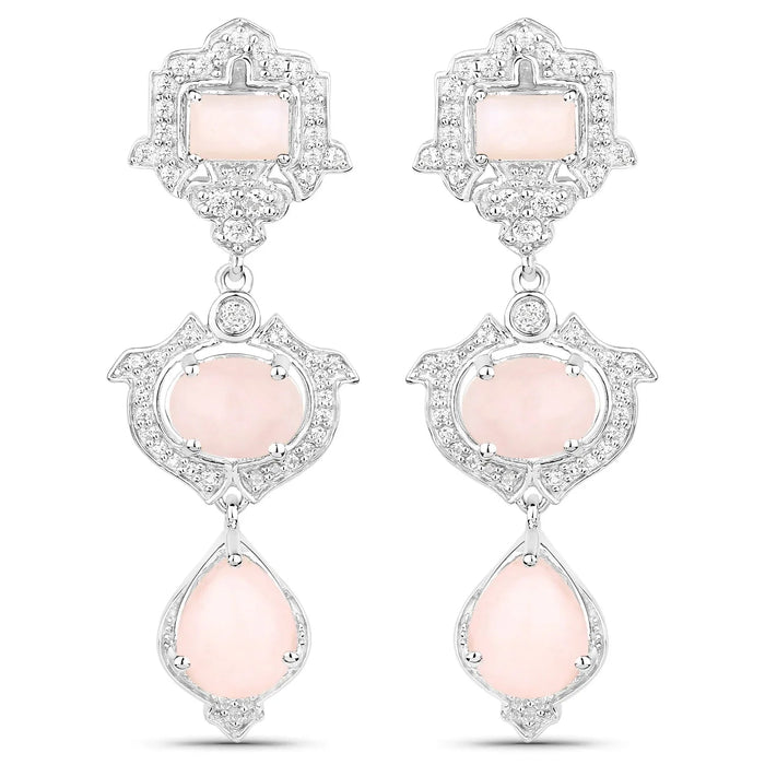 Pink Opal Bezel Sterling Silver Drop Dangle Earrings by Fine Color Jewels