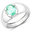 1.10 Carat Genuine Emerald and White Topaz .925 Sterling Silver Ring by Bids.com