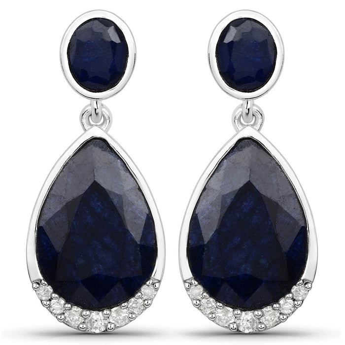 7.90 Carat Dyed Sapphire and White Diamond .925 Sterling Silver Earrings by Bids.com