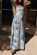 Cutout Back Printed Square Neck Maxi Dress by Boutique 23