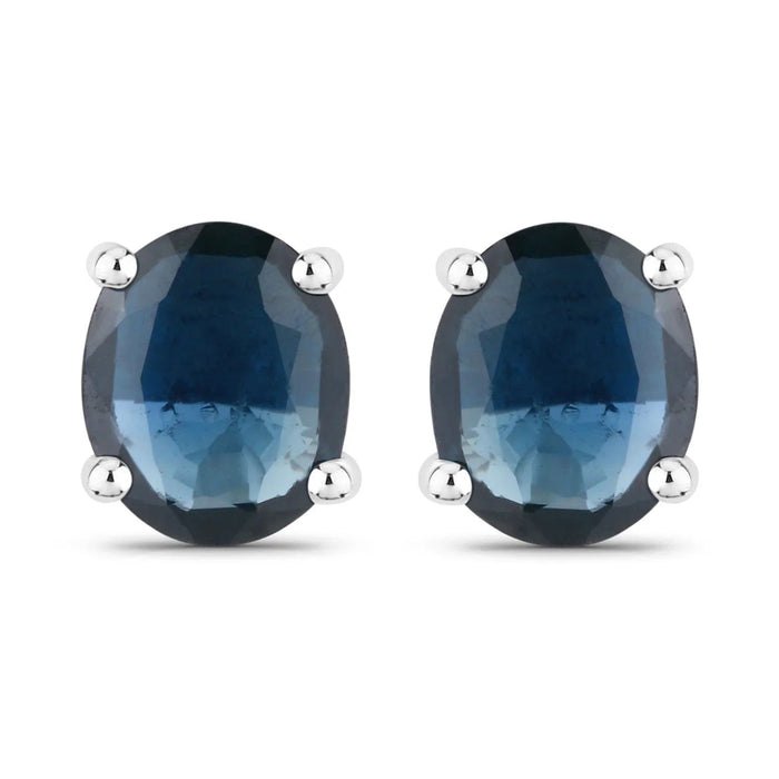 0.60 Ct Oval Blue Sapphire Prong 10K Gold Stud Earrings by Fine Color Jewels