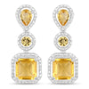 7.58 Ct Yellow Citrine Prong Rhodium Plated Silver Dangle Earrings