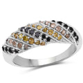 0.63 Carat Genuine Champagne Diamond, Yellow Diamond & Black Diamond .925 Sterling Silver Ring by Bids.com