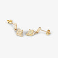 0.50 Ct White Opal & Diamond Prong 14K Yellow Gold Dangle Earrings by Fine Color Jewels