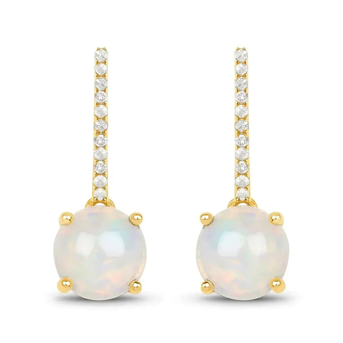 14K Gold Opal And Diamond Drop Earrings by Fine Color Jewels