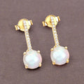 14K Gold Opal And Diamond Drop Earrings by Fine Color Jewels