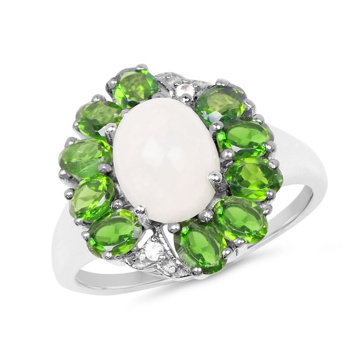 2.93 Carat Genuine Ethiopian Opal, Chrome Diopside & White Topaz .925 Sterling Silver Ring by Bids.com