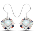 White Opal Prong Sterling Silver Dangle Earrings by Fine Color Jewels