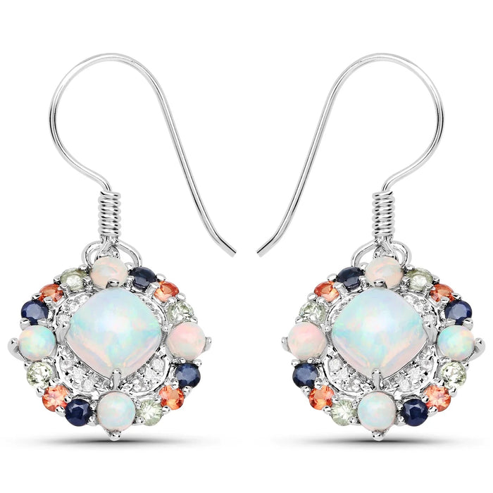 White Opal Prong Sterling Silver Dangle Earrings by Fine Color Jewels