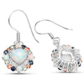 White Opal Prong Sterling Silver Dangle Earrings by Fine Color Jewels