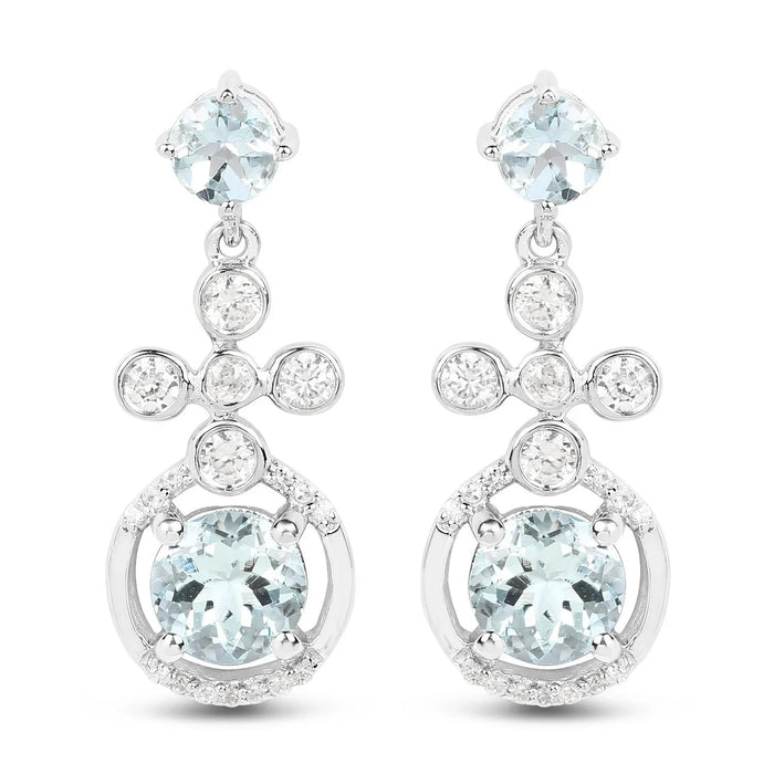 Aquamarine Dangle Earrings Sterling Silver by Fine Color Jewels