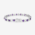 Heart Purple Amethyst & Diamond Prong Silver Tennis Bracelet by Fine Color Jewels