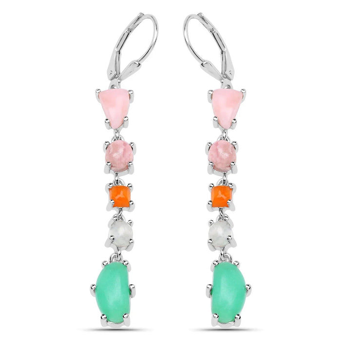 7.90 Ct Multi Stone Prong Sterling Silver Long Hanging Dangle Earrings by Fine Color Jewels
