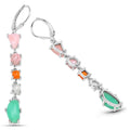 7.90 Ct Multi Stone Prong Sterling Silver Long Hanging Dangle Earrings by Fine Color Jewels