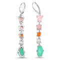 7.90 Ct Multi Stone Prong Sterling Silver Long Hanging Dangle Earrings by Fine Color Jewels