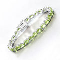 Green Peridot Prong Silver Box Clasp Tennis Bracelet by Fine Color Jewels