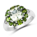 3.49 Carat Genuine Green Amethyst, Chrome Diopside & White Topaz .925 Sterling Silver Ring by Bids.com