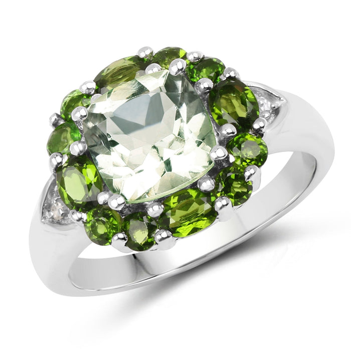 3.49 Carat Genuine Green Amethyst, Chrome Diopside & White Topaz .925 Sterling Silver Ring by Bids.com