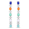 Oval Multi Stone Prong Sterling Silver Long Hanging Drop Earrings