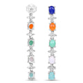 Oval Multi Stone Prong Sterling Silver Long Hanging Drop Earrings by Fine Color Jewels
