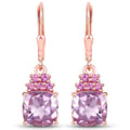 4.40 Ct Cushion Pink Amethyst Prong 18K Rose Gold Plated Silver Dangle Earrings by Fine Color Jewels
